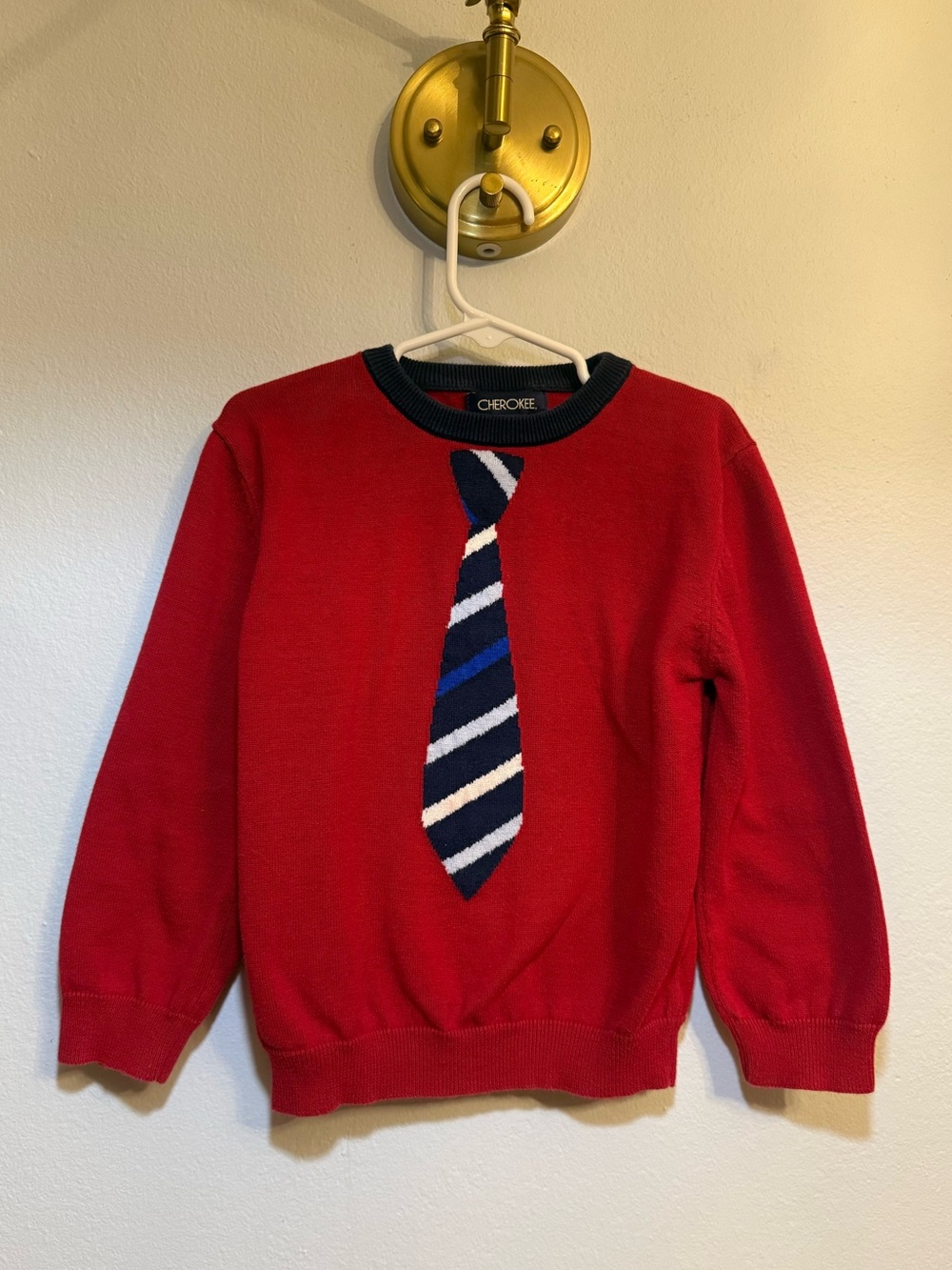 Vintage Kids Holiday Sweater with Striped Knit Tie - Size 5T